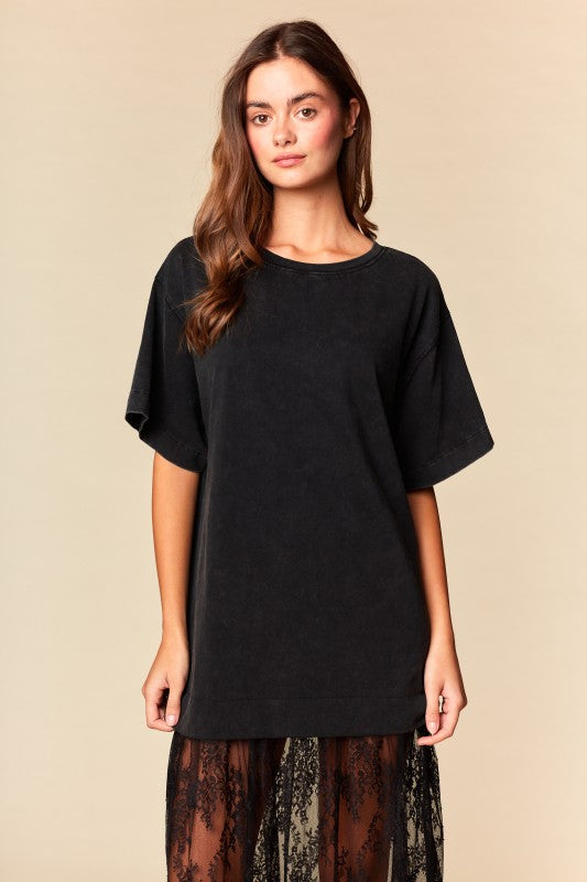 Black Lace Hem T-shirt Dress By Rareraw