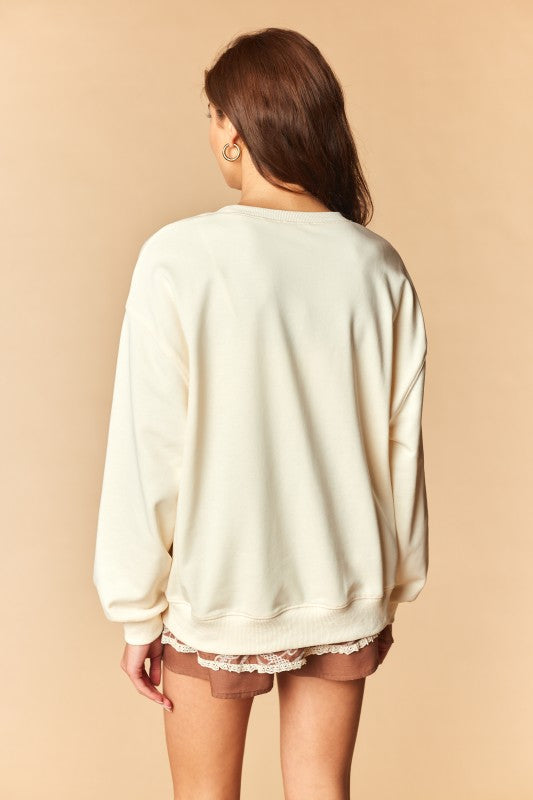 Lace Ribbon Football Embroidered Sweatshirt by Rareraw