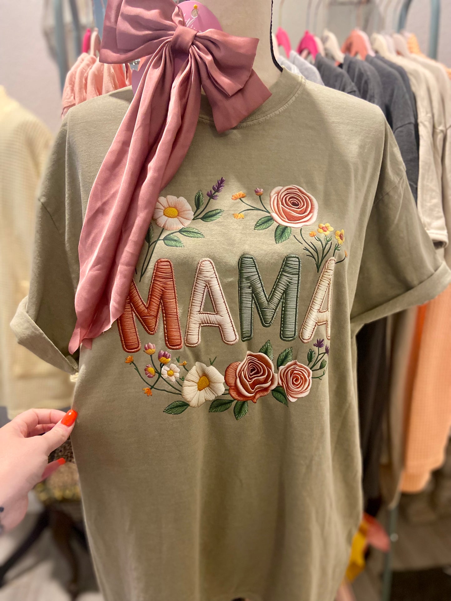 Faux Embroidered Mama Tee