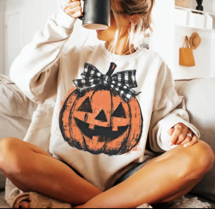 Plaid Bow Jack-o’-lantern Tee/Sweatshirt