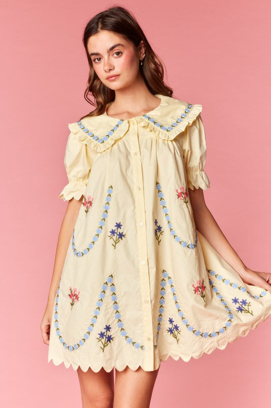 Butter Yellow Embroidered Dress by Rareraw