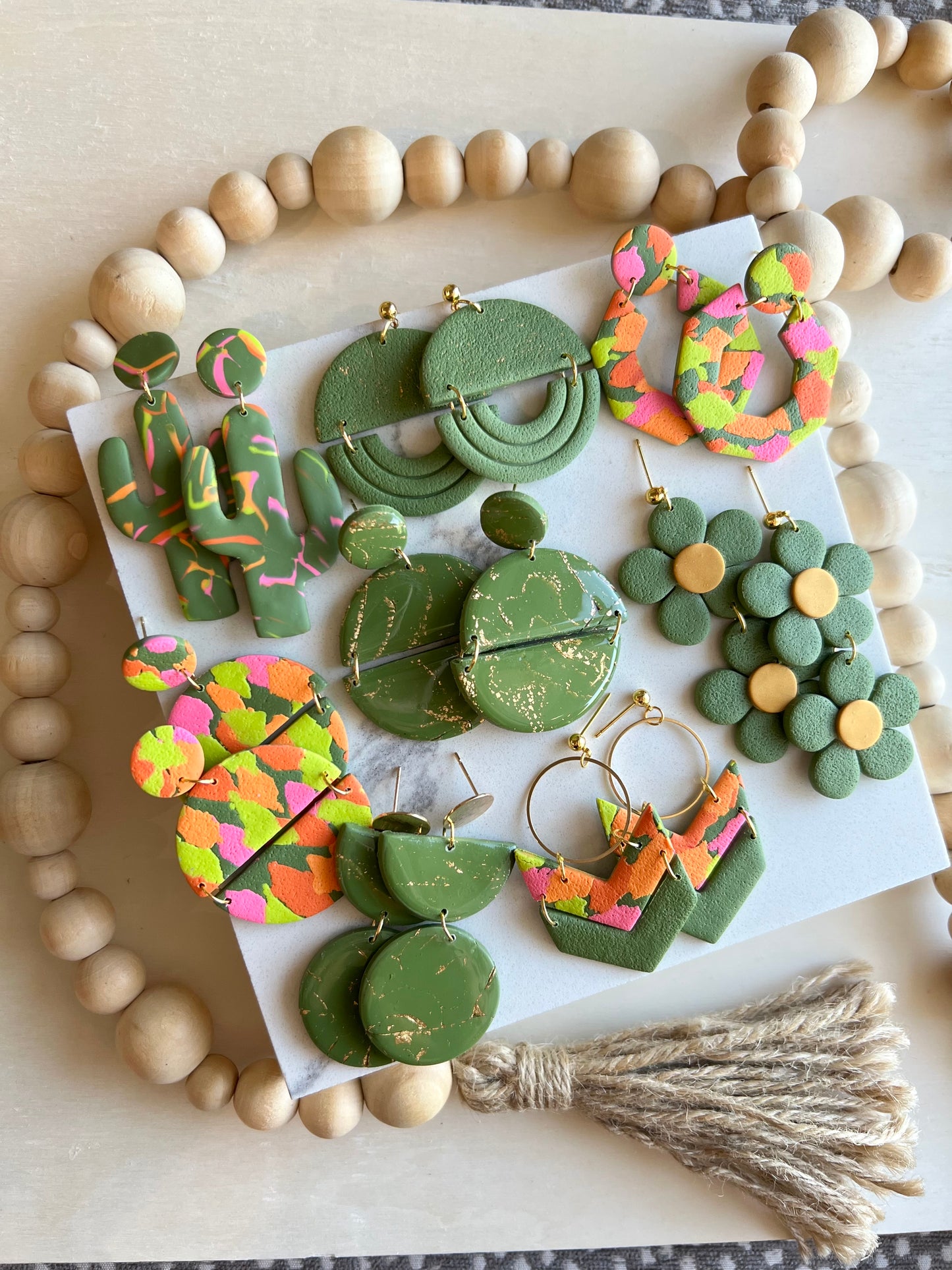 Neon/Olive Clay Earring Collection