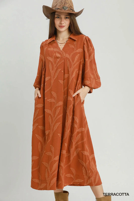 Jacquard Collared Midi Dress by Umgee