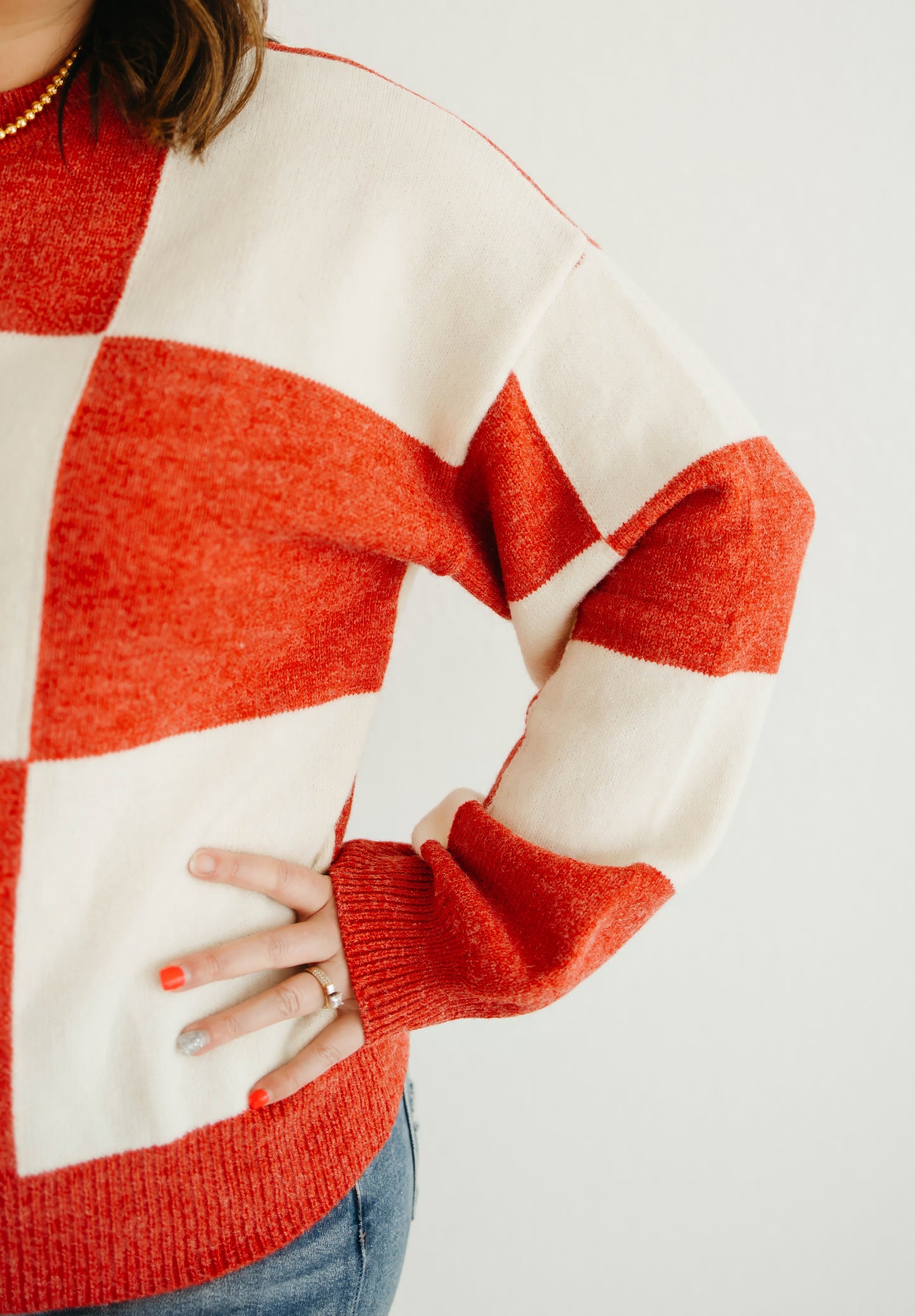 Emily Paige Designs Red Checkered Sweater Deposit