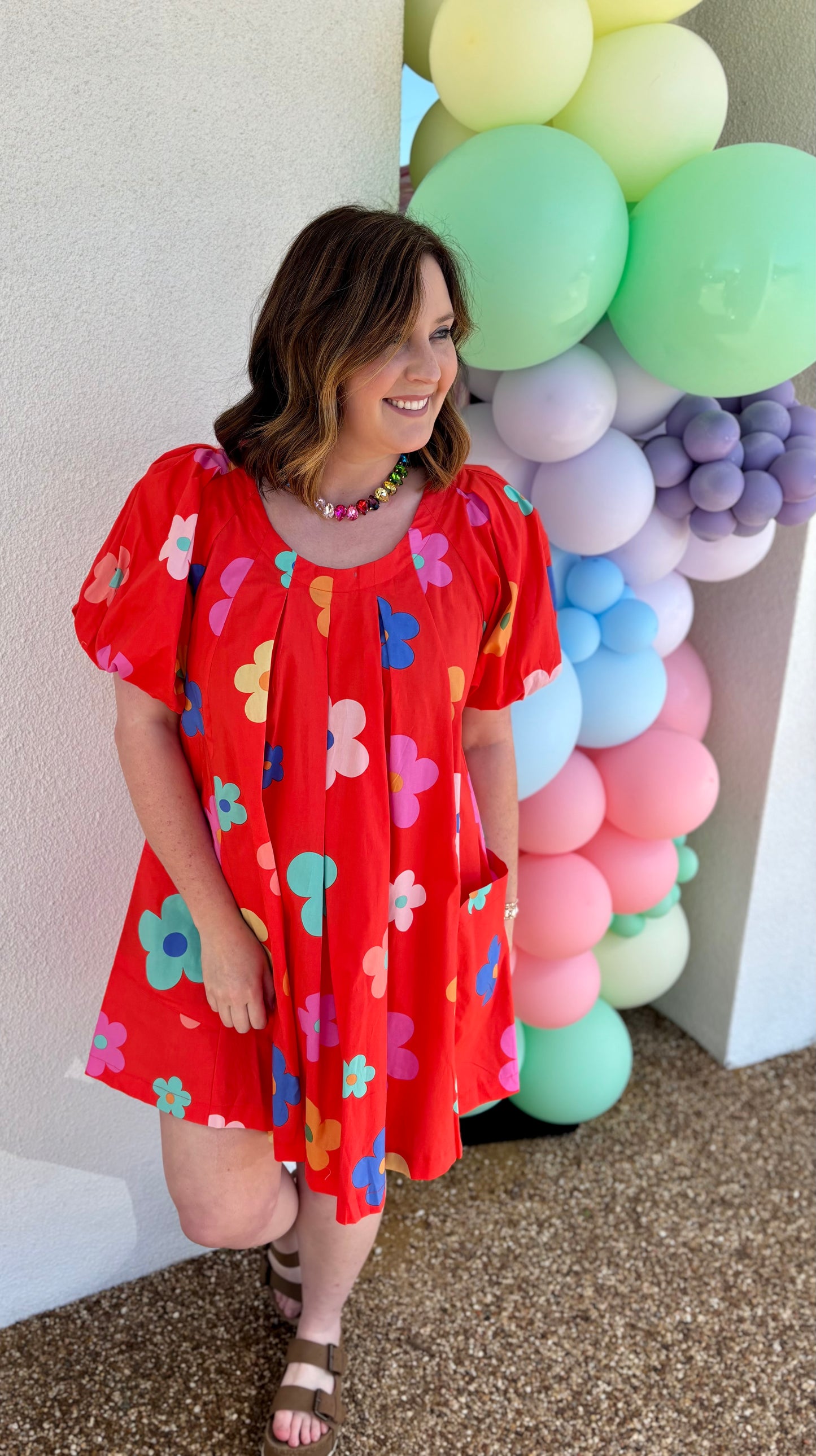 Hot Coral Daisy Dress By Easel
