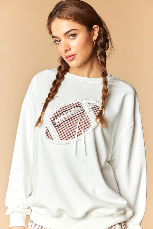 Football Gingham Lace Patch Sweatshirt by Rareraw