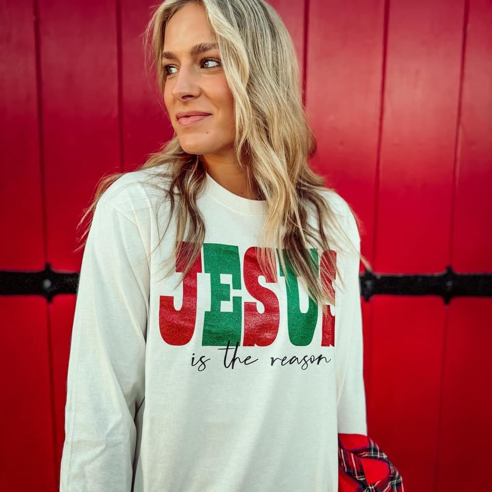 Jesus is the Reason Long Sleeve Glitter Tee