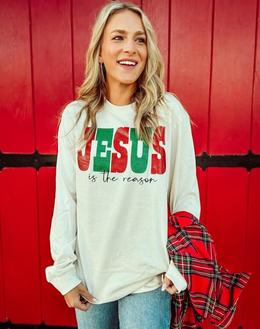 Jesus is the Reason Long Sleeve Glitter Tee