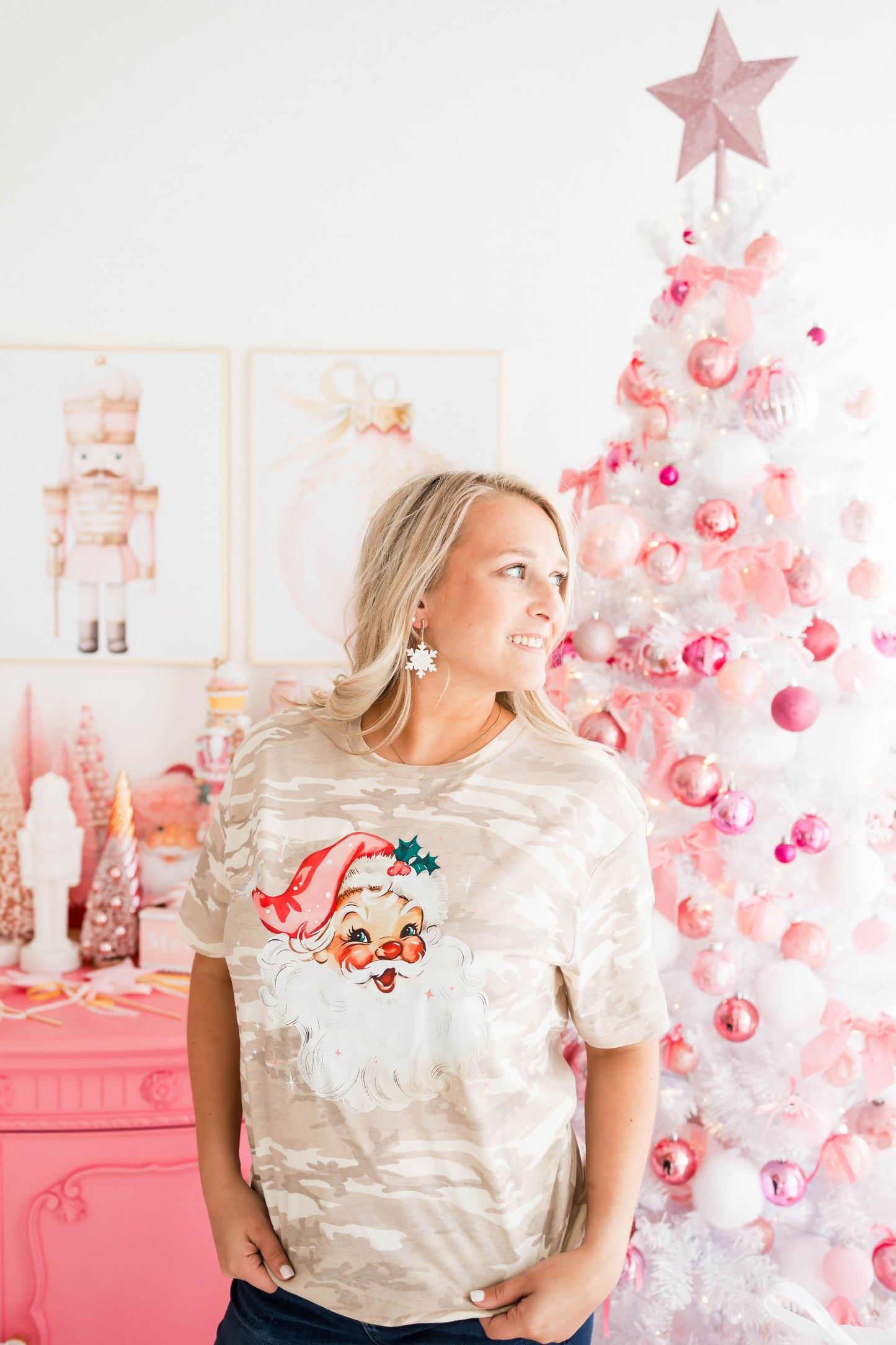 Pink & Camo Santa Tee