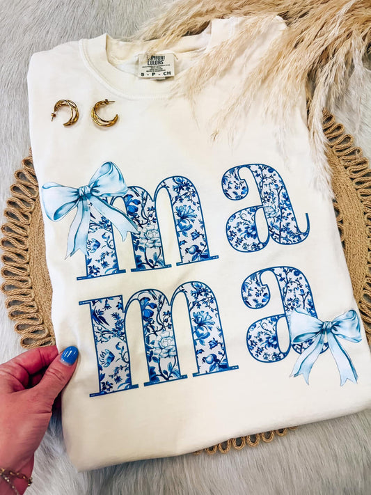 Blue Floral Mama Tee Pre-Order