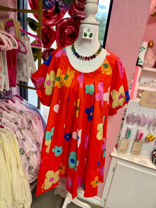 Hot Coral Daisy Dress By Easel
