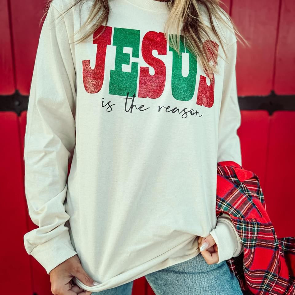 Jesus is the Reason Long Sleeve Glitter Tee