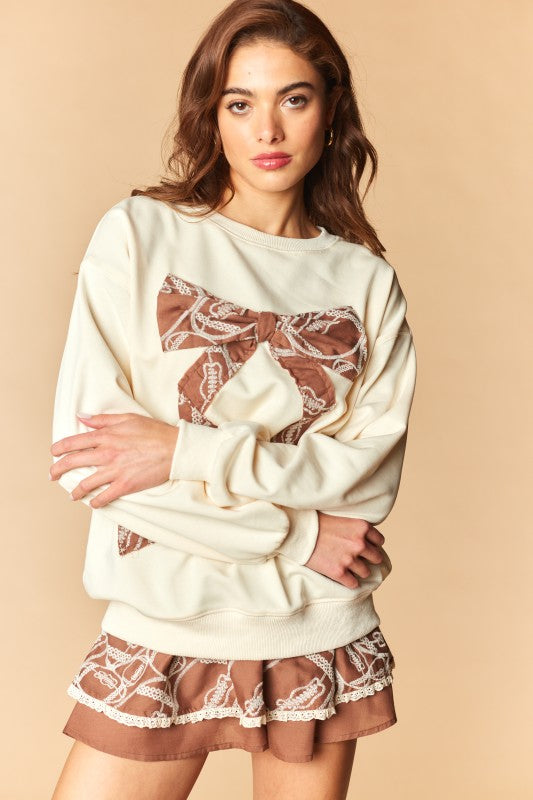 Lace Ribbon Football Embroidered Sweatshirt by Rareraw