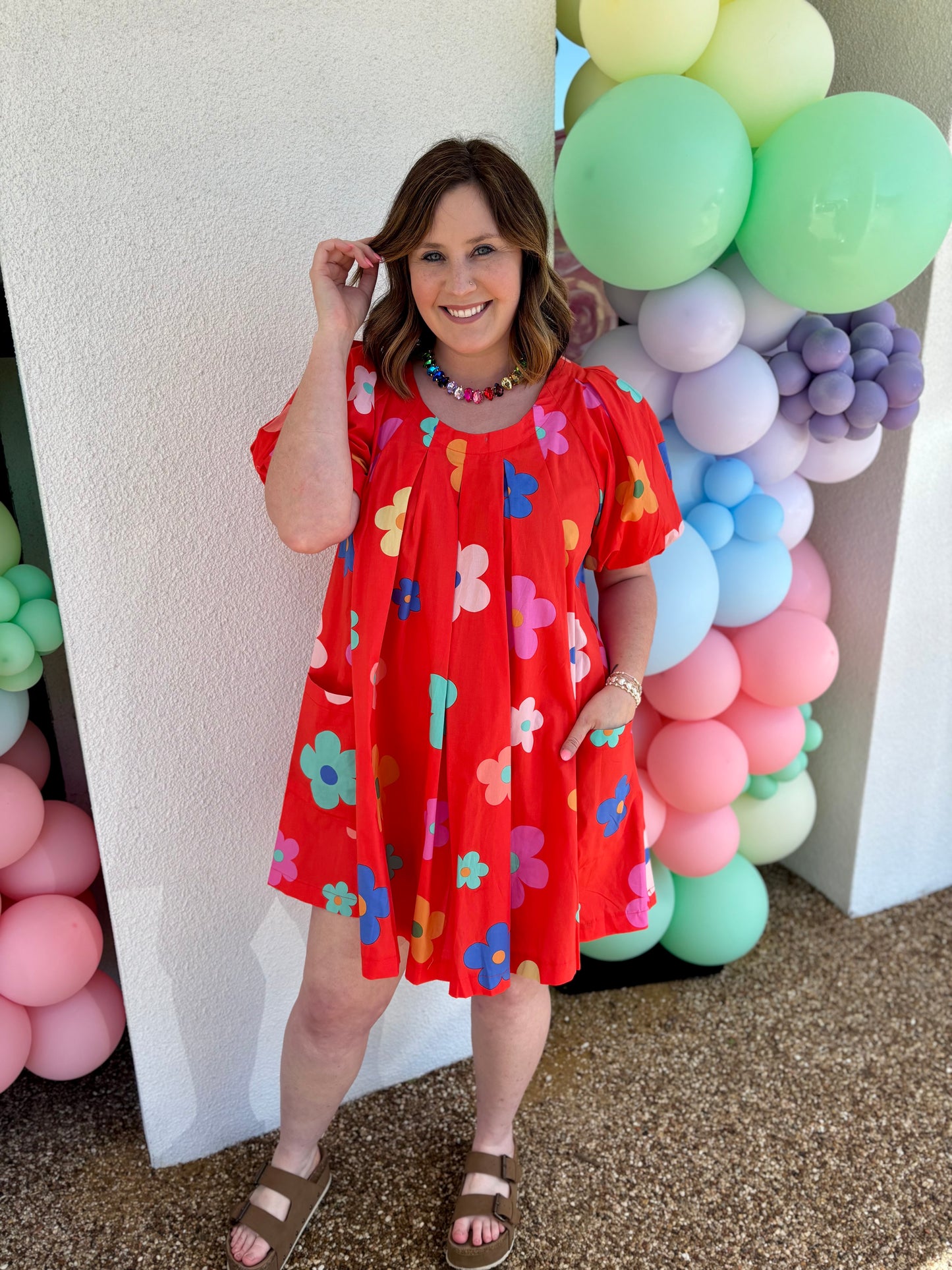 Hot Coral Daisy Dress By Easel