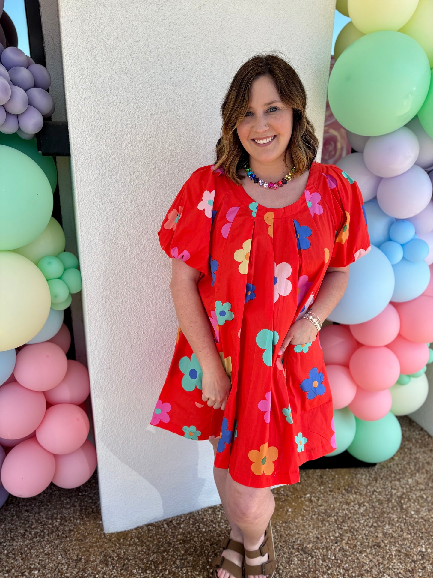 Hot Coral Daisy Dress By Easel