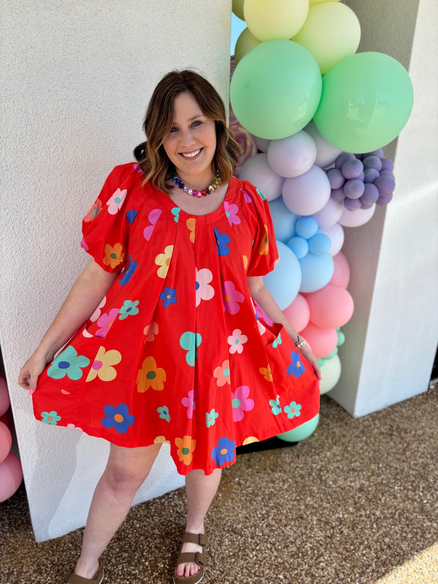 Hot Coral Daisy Dress By Easel