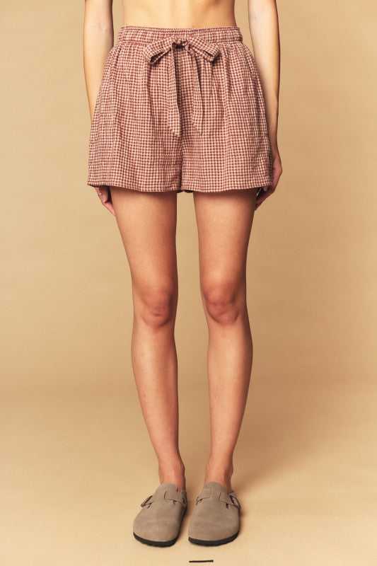 Brown Gingham Blouse and Short Set