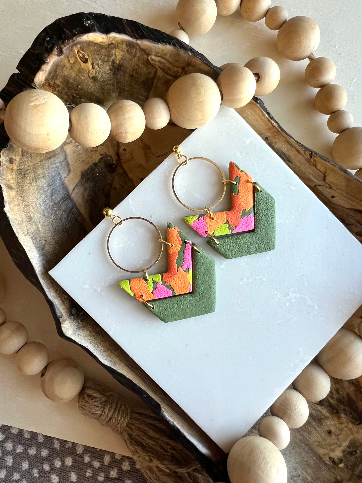 Neon/Olive Clay Earring Collection
