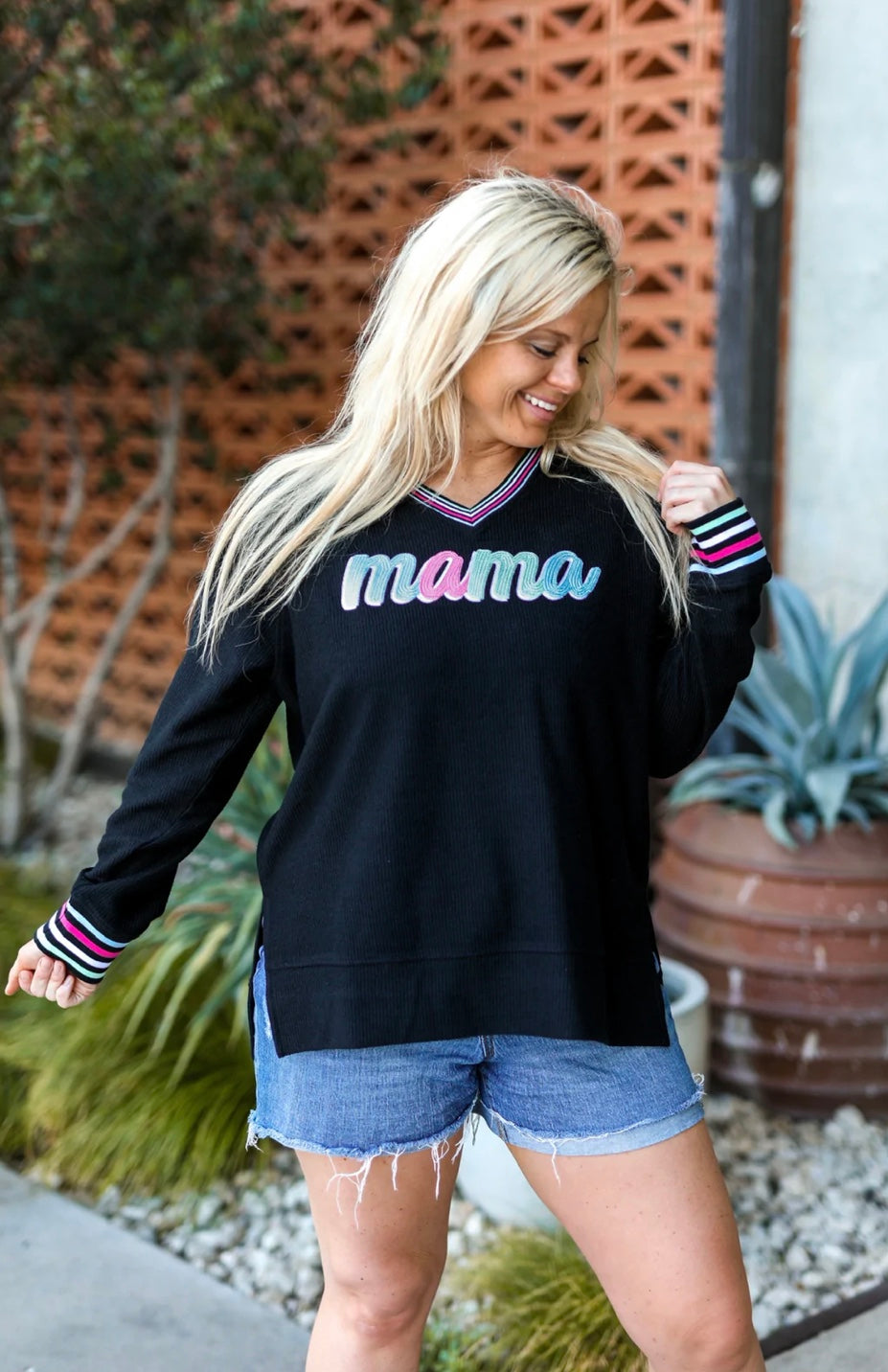 Mama Embroidered Corded Pullover